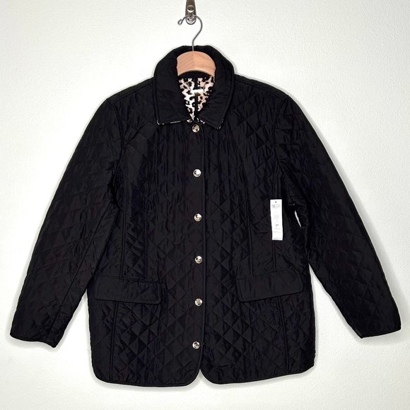 Chico's Quilted Jacket in Black and Leopard Size 3P (16-18) *NWT* - Picture 3 of 10